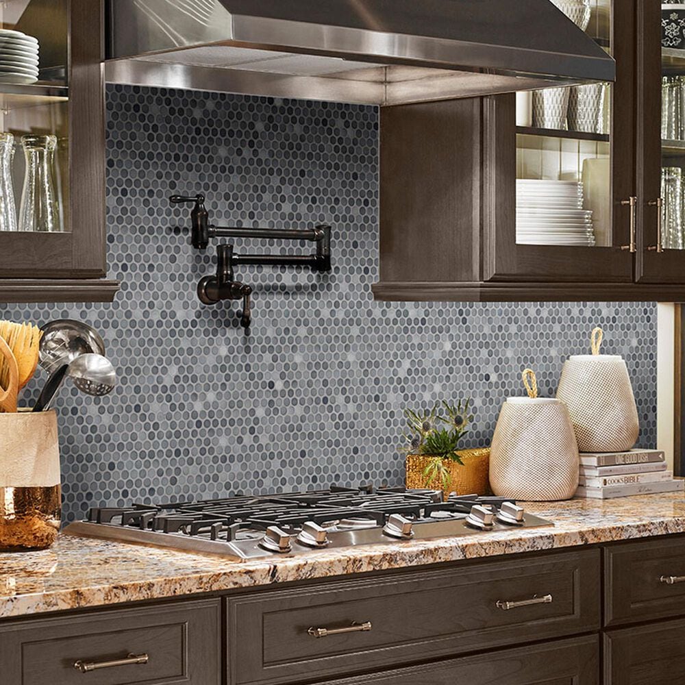 MS International Penny Round Grigio Mix 11" x 12" Ceramic Mosaic Sheet, , large