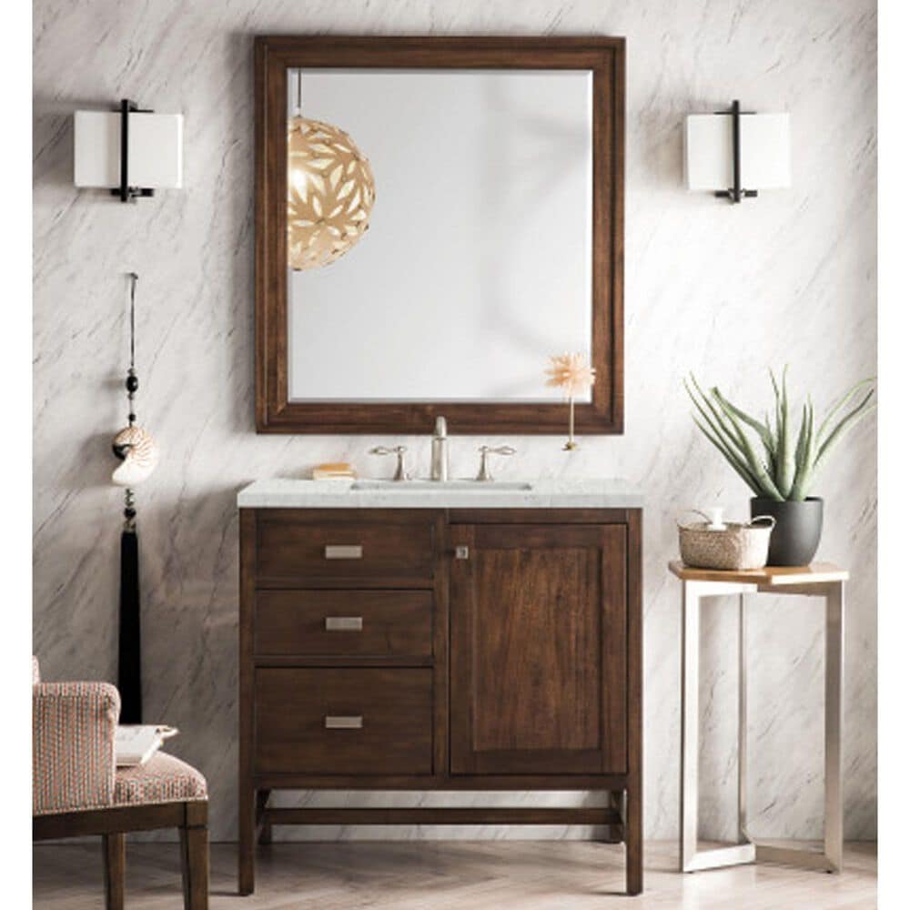 James Martin Vanities Addison 36&quot; Single Bathroom Vanity in Mid Century Acacia with 3 cm Eternal Jasmine Pearl Quartz Top, , large