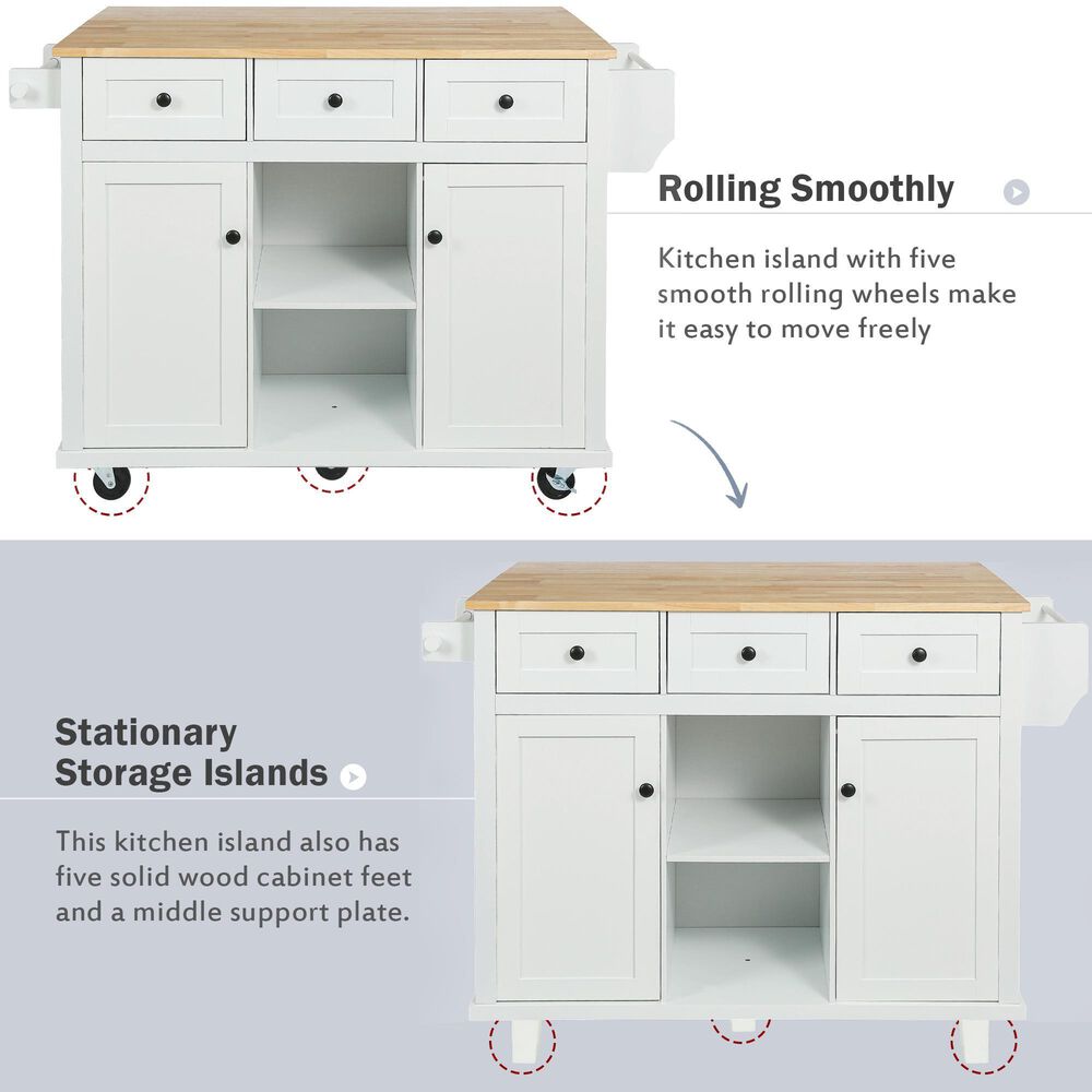 HOMLUX 53" Kitchen Island with Drop-Leaf in White, , large