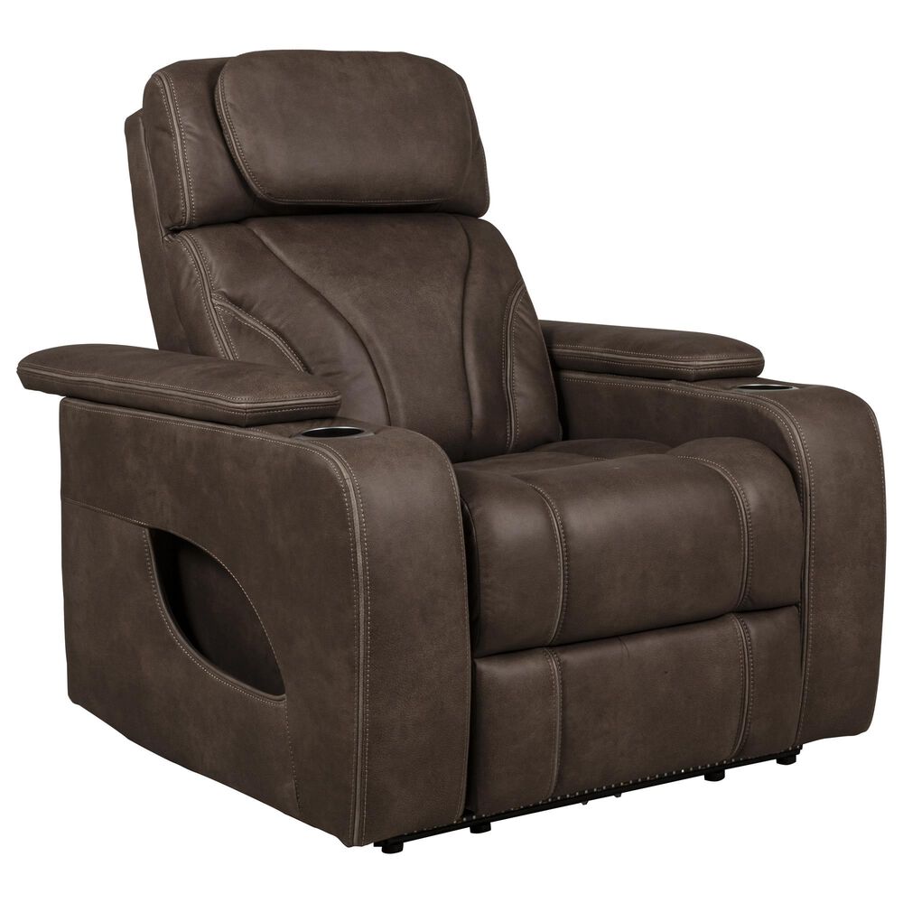 Aurora Furnishings Power Recliner with Power Headrests in Teramo Brown, , large