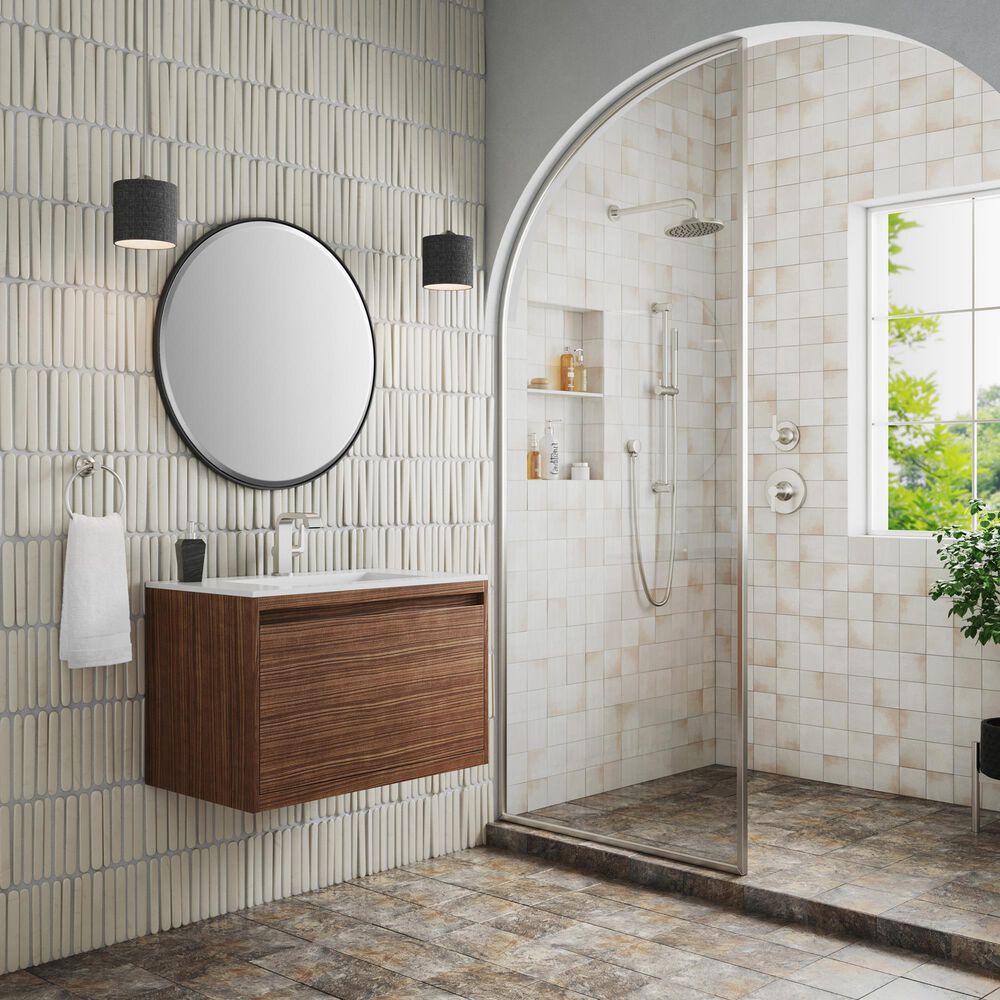 James Martin Vanities Mantova 31.5&quot; Single Vanity in Mid-Century Walnut with 3 cm Glossy White Composite Stone Top and Rectangular Sink, , large