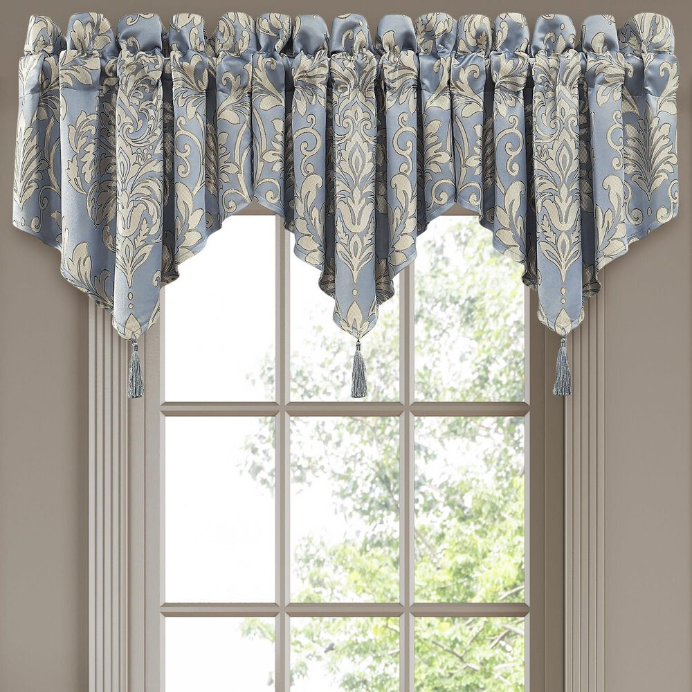 J. Queen New York Lorenzo 40&quot; x 21&quot; Window Ascot Valance in Blue and Cream, , large