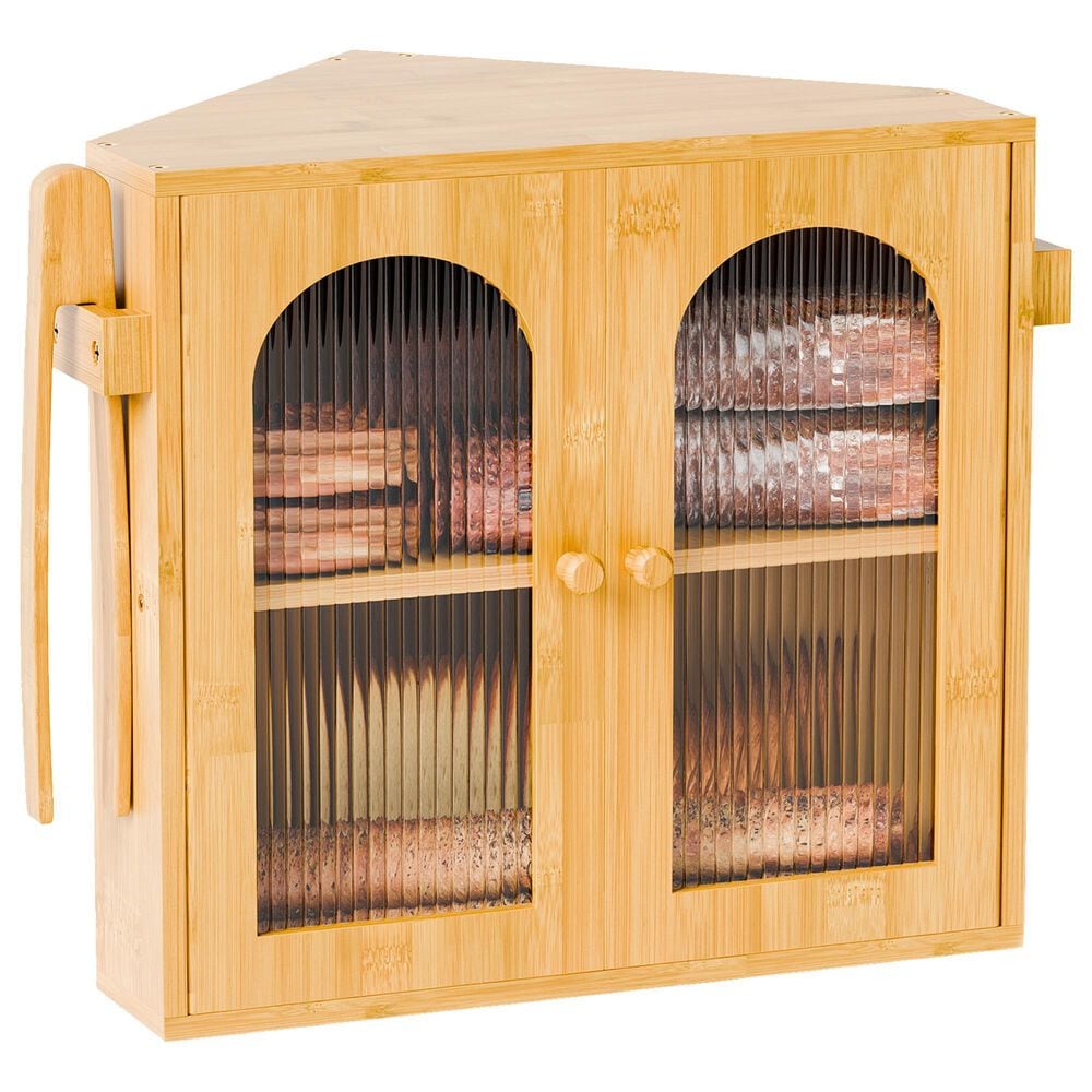 HOMLUX Small Slat Arch-Door Bread Box in Brown, , large