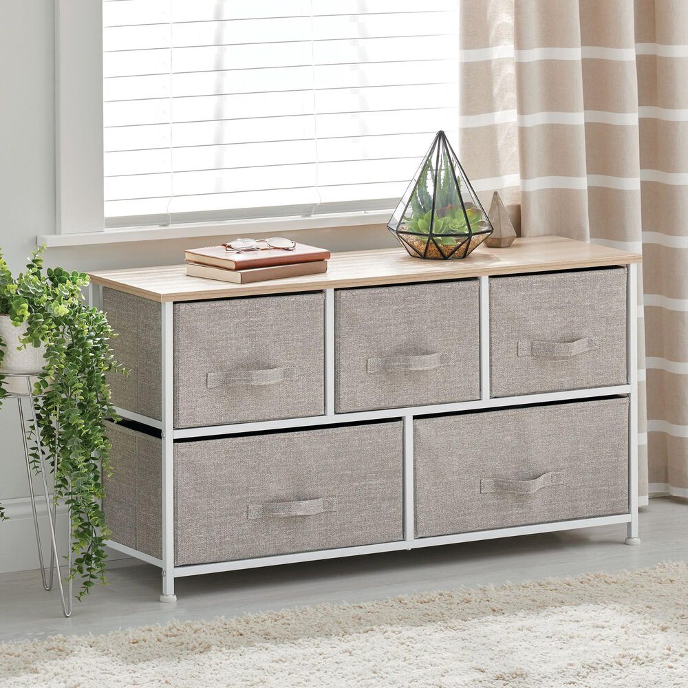 mDesign 5-Drawer Wide Dresser with Fabric Drawers in Linen, , large