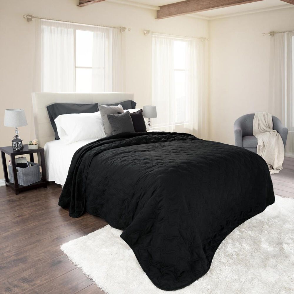 Timberlake Lavish Home Full/Queen Size Solid Color Bed Quilt in Black, , large