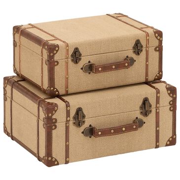 Maple and Jade 17" x 13" Vintage Storage Trunk in Beige and Brown (Set of 2), , large