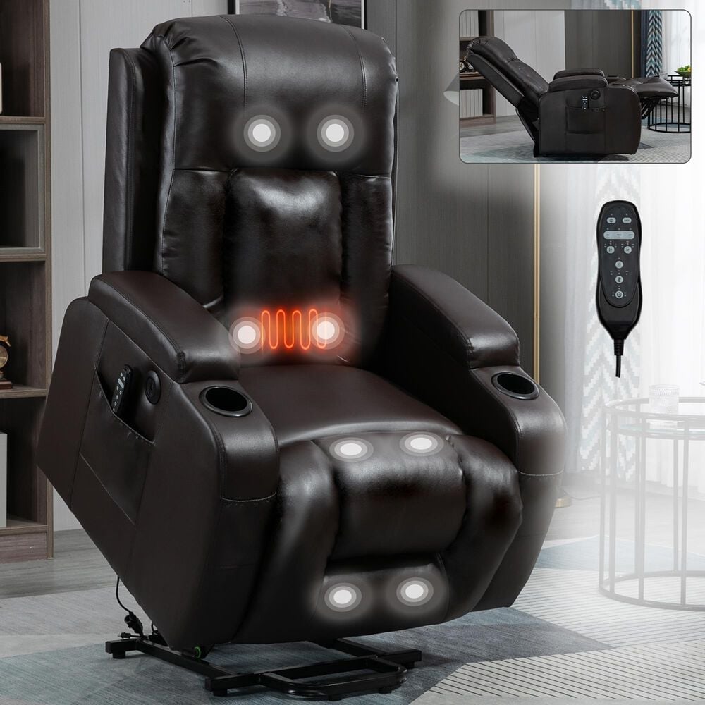 Hearth and Haven Power Lift Recliner in Brown, , large