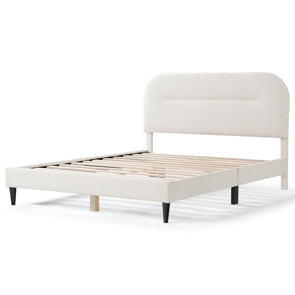 Furniture of America Gail Queen Upholstered Platform Bed with Rounded Headboard in White, , large