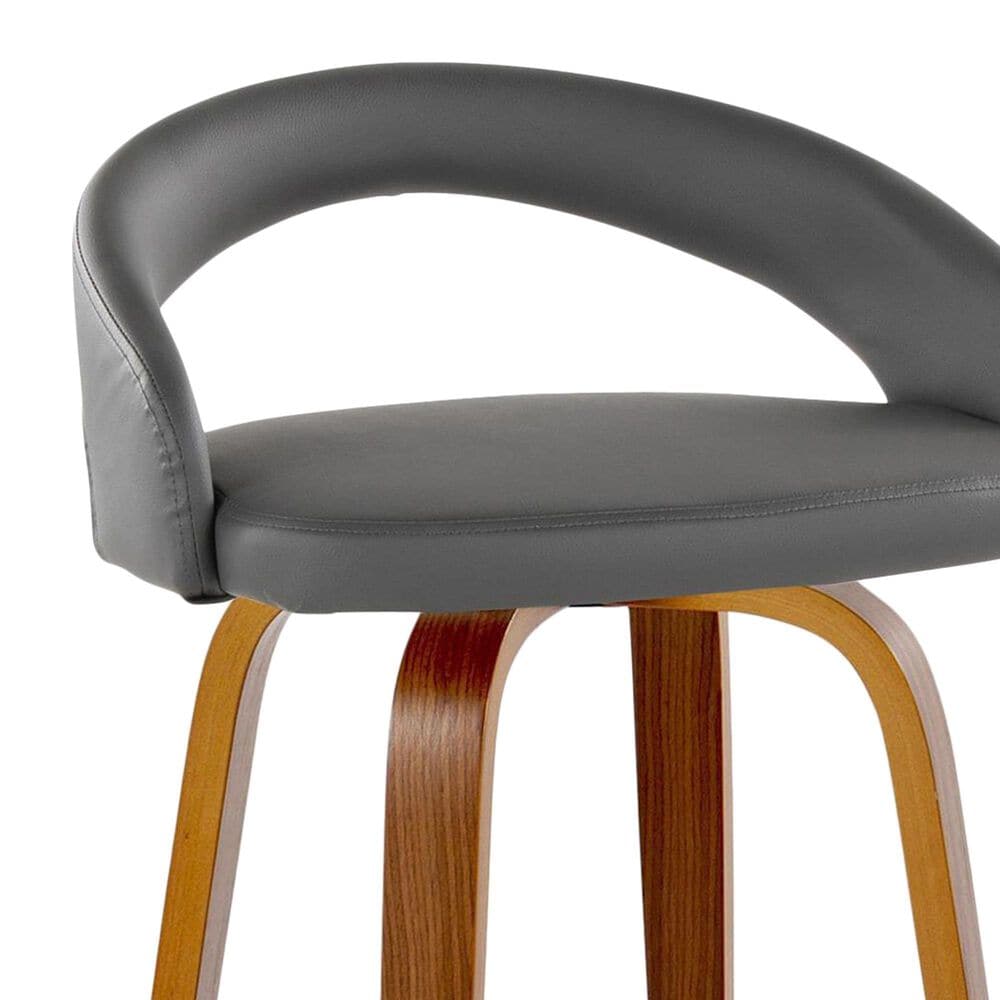 LumiSource Grotto Swivel Counter Stool with Grey Faux Leather Upholstery in Walnut Wood and Black (Set of 2), , large