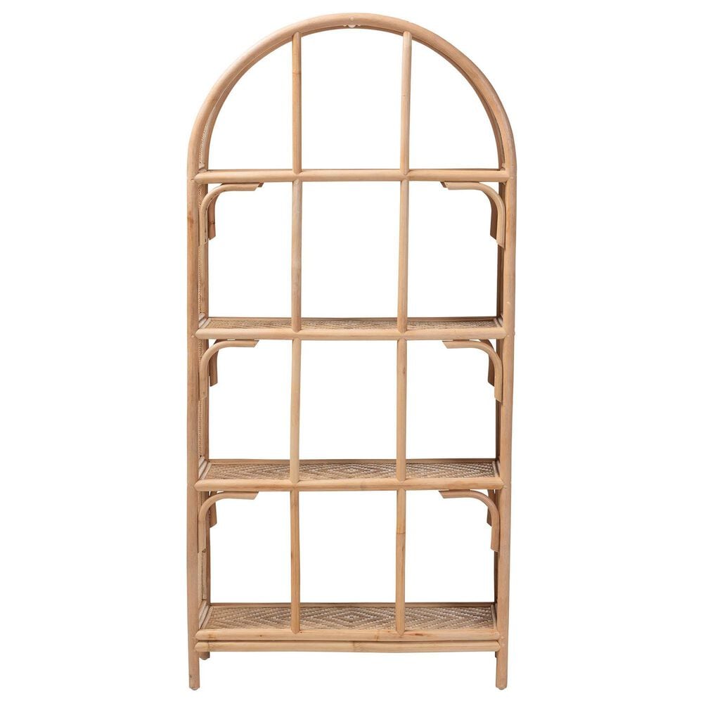Baxton Studio Natania 4-Tier Arched Bookcase in Natural Brown, , large