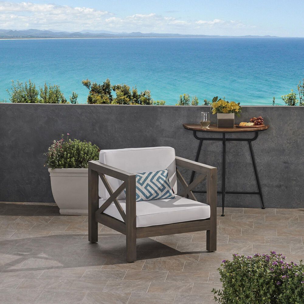 Hearth and Haven Brava Outdoor Club Chair with White Cushion in Grey, , large