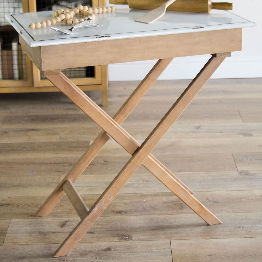 VIP Home and Garden Wood Table with Enamel Top in Distressed Brown and White - Table Only, , large