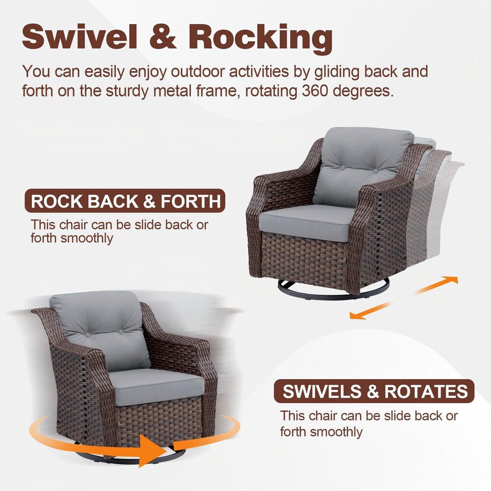 Sunwell Garden 3-Piece Patio Swivel Glider Set with 19.7" Side Table in Gray, , large