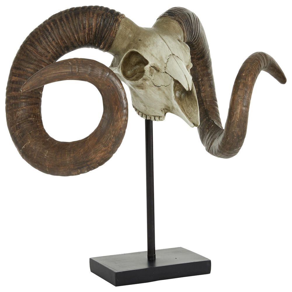 Maple and Jade Faux Sheep Skull Sculpture in Brown and White, , large