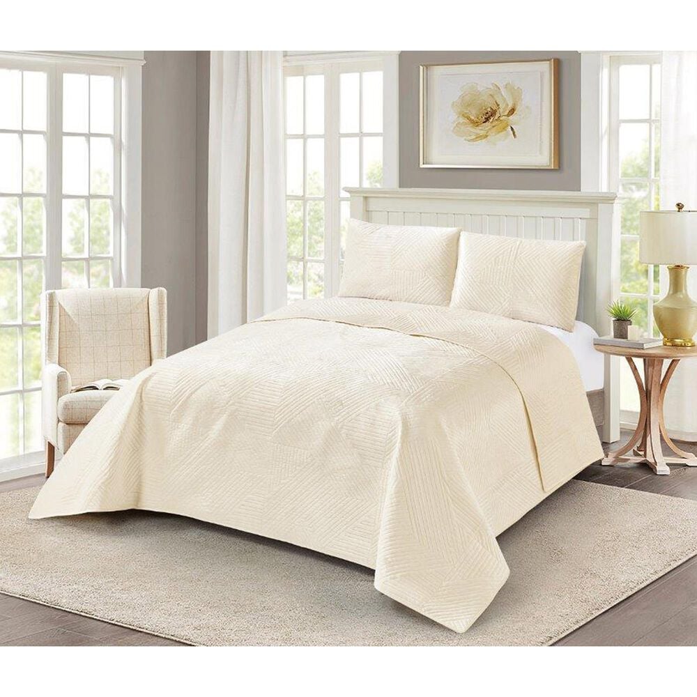 Duke Imports Virah Bella Micromink 3-Piece Full/Queen Quilt Set in Striped Ivory Weave, , large