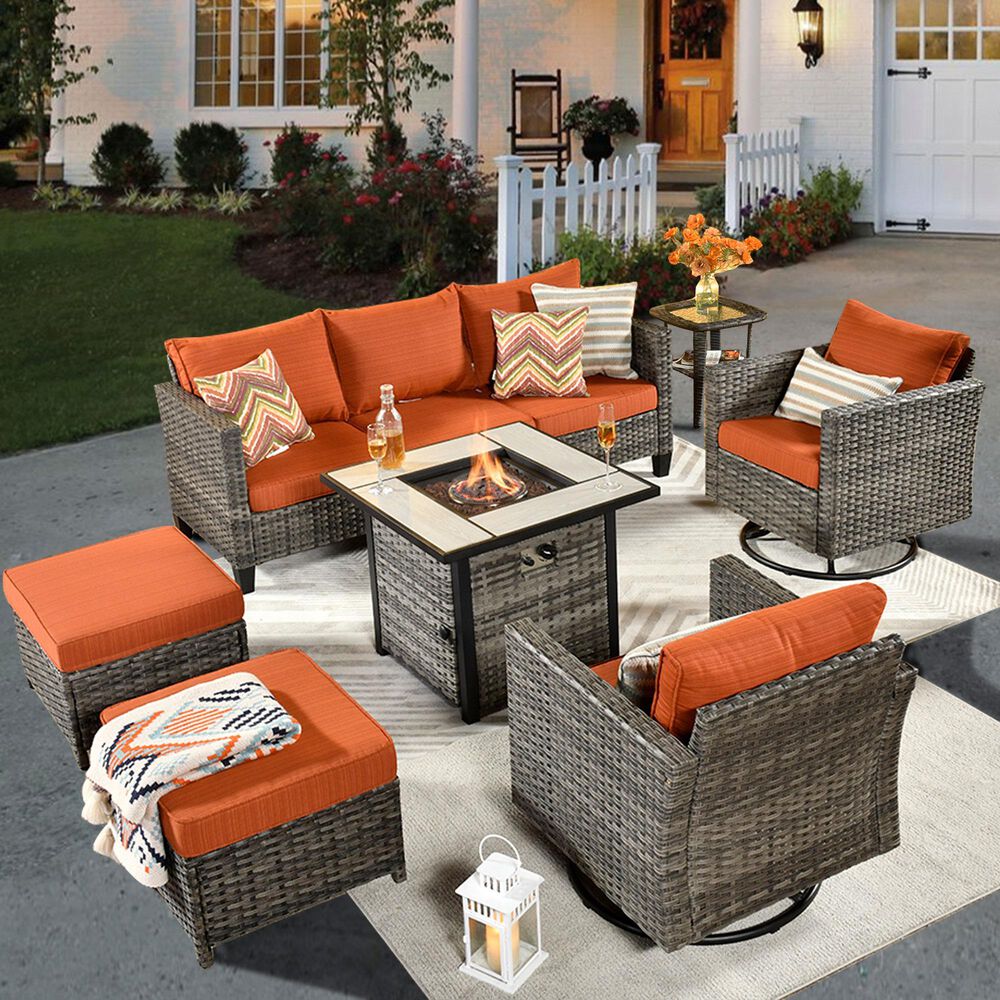 HOMLUX 7-Piece Patio Sofa Set in Orange, , large