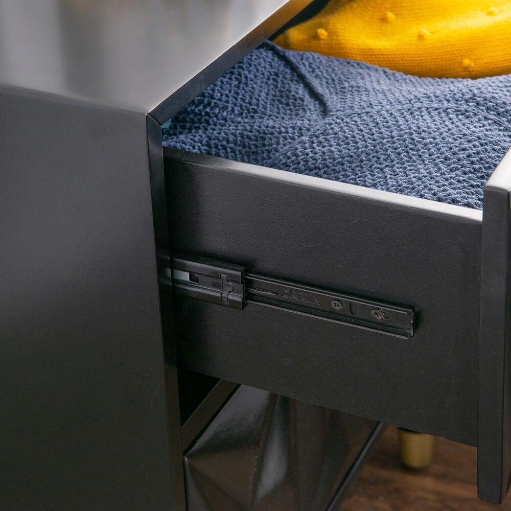 Linon Home Decor Geo 2-Drawer Texture Nightstand in Black and Gold, , large