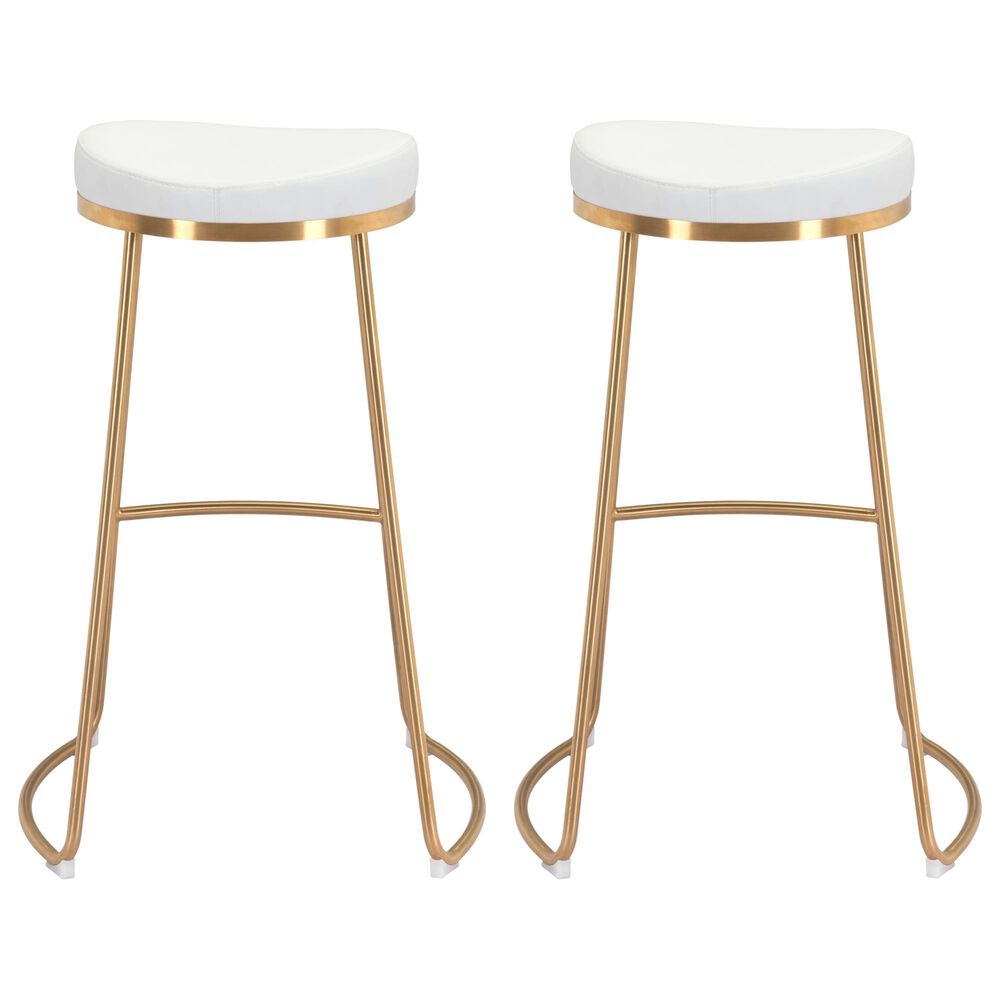 Zuo Modern Bree Barstool in White and Gold &#40;Set of 2&#41;, , large