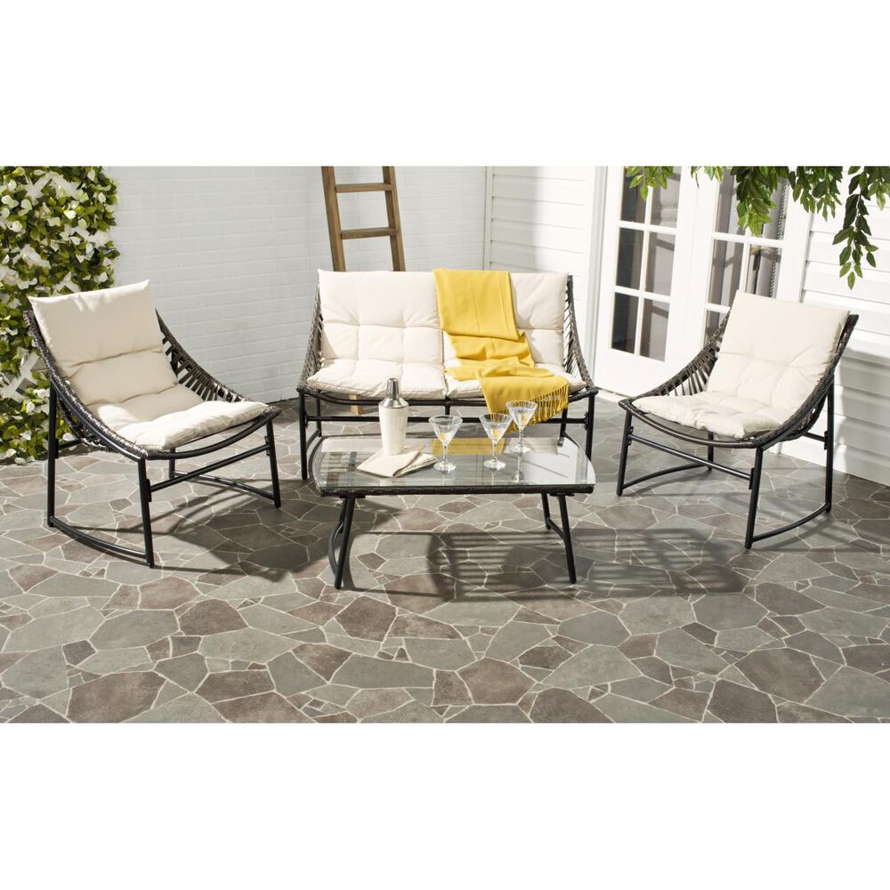 Safavieh 4-Piece Berkane Conversation Set with Beige Cushion in Brown, , large