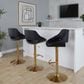 LumiSource Fabrico Swivel Adjustable Bar Stool with Black Faux Leather Upholstery and Rounded T Footrest in Gold (Set of 2), , large