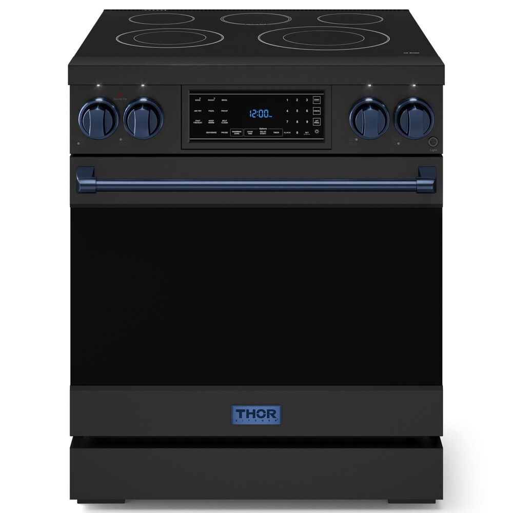 Thork Kitchen Gordon Ramsay 4.55 Cu. Ft. 30" Professional Electric Range with Navy Blue Handle Kit in Black, , large