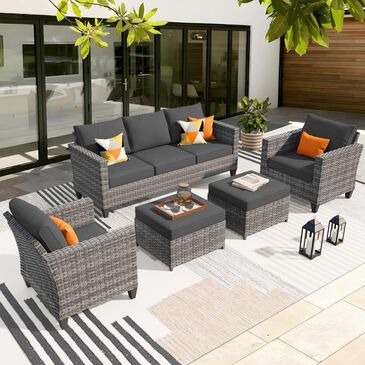 HOMLUX HOMLUX 5-Piece Outdoor Wicker Patio Furniture Set, High Back Rattan Sofa with Chairs, Ottomans & Cushions in Black, , large