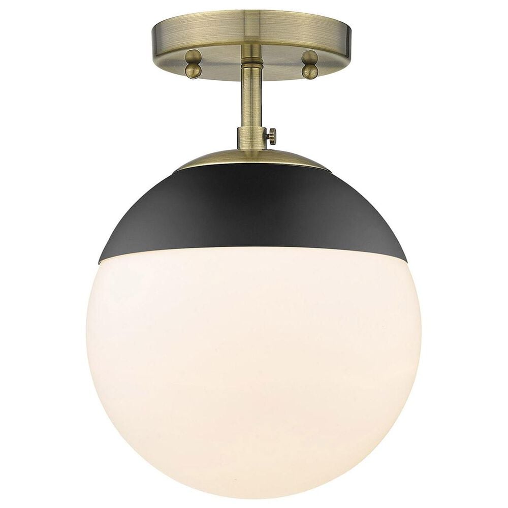 Golden Lighting Dixon Semi Flush in Aged Brass with Opal Glass and Black Cap, , large