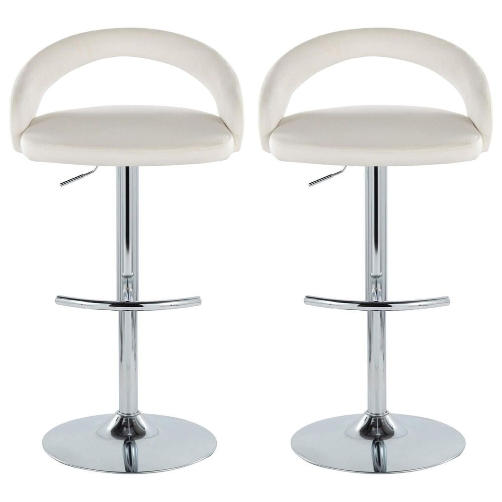 LumiSource Grotto Swivel Adjustable Bar Stool with White Velvet Upholstery in Chrome (Set of 2), , large