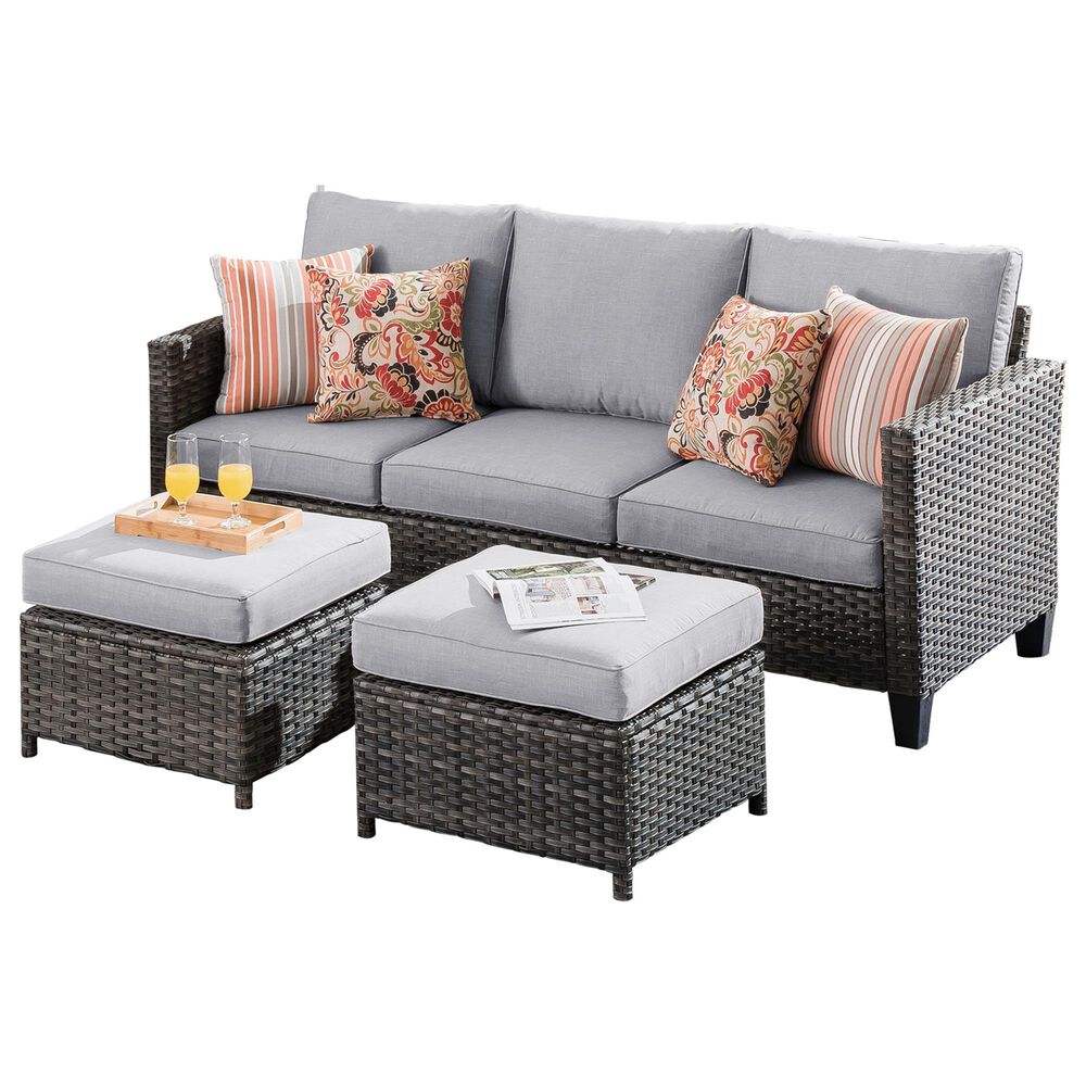 HOMLUX 3-Piece 77" Patio Sofa and Ottoman Set in Grey, , large