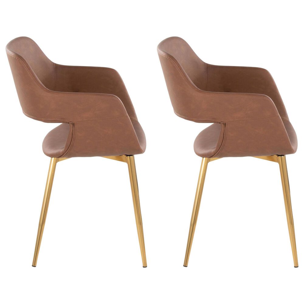 LumiSource Margarite Arm Chair with Brown Faux Leather Cushion in Gold Metal  (Set of 2), , large