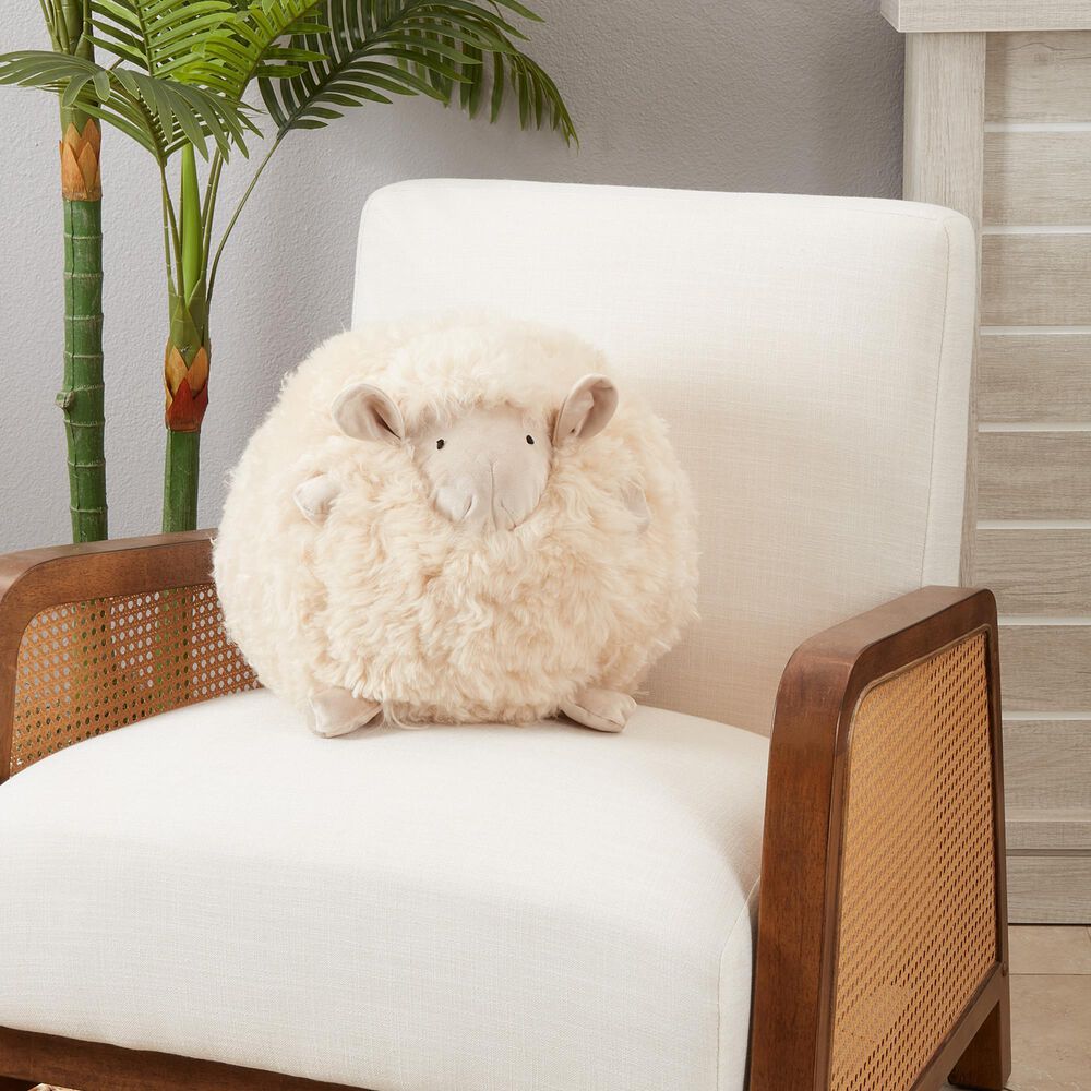 Saro Baby Lamb 8" Round Throw Pillow in Natural, , large