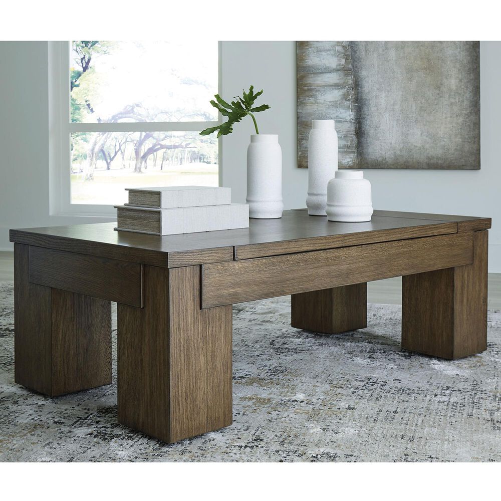 Ashley Rosswain Rectangular Lift-Top Coffee Table in Warm Brown, , large