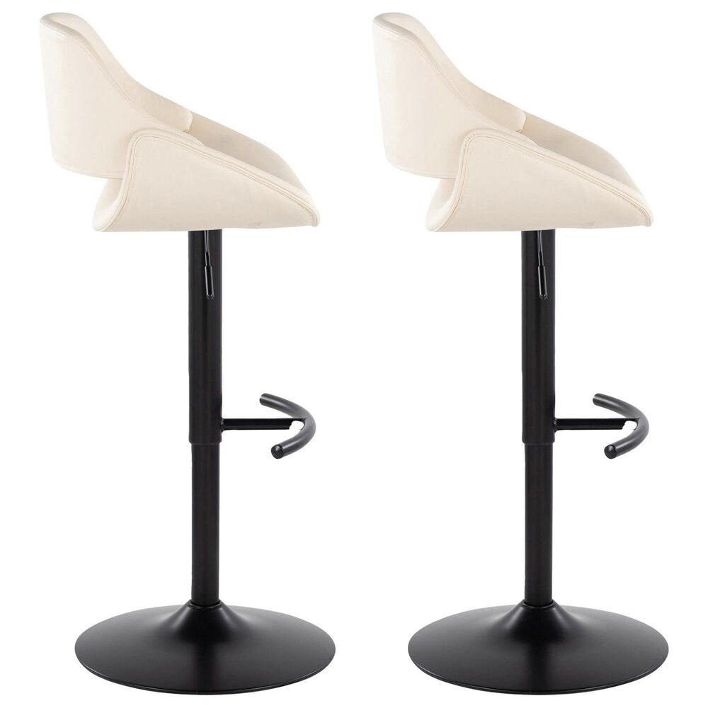 LumiSource Fabrico Swivel Adjustable Bar Stool with Cream Faux Leather Upholstery and Rounded T Footrest in Black (Set of 2), , large