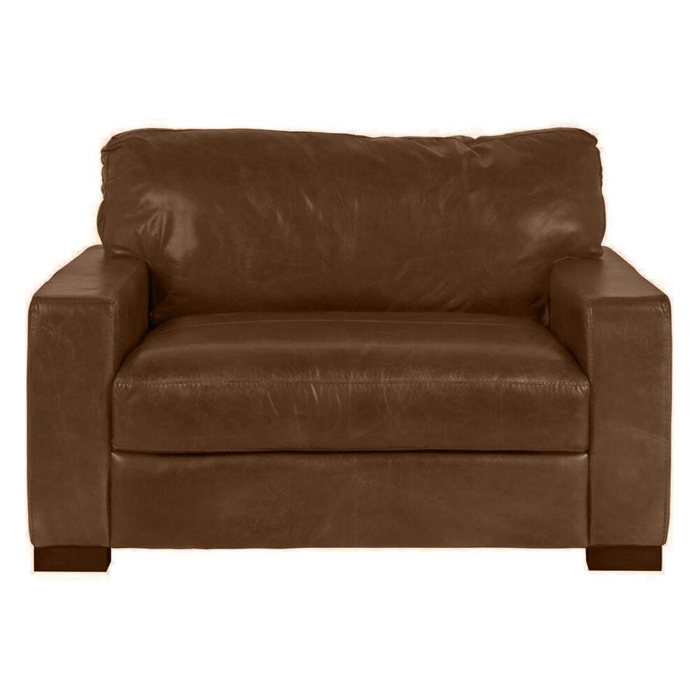 Softline Leather Chair and a Half and Ottoman in Splendor Chestnut, , large