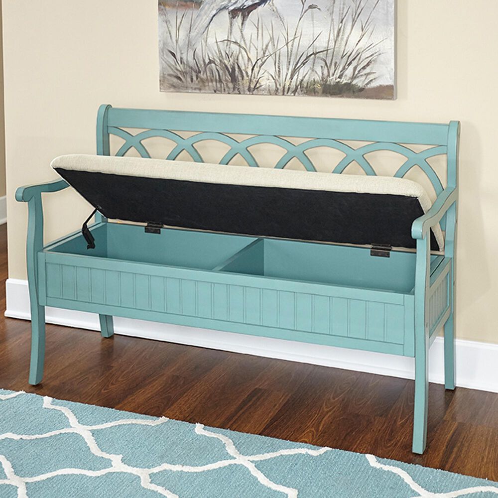 Parkerville Furniture Line Storage Bench in Teal Nebraska Furniture Mart