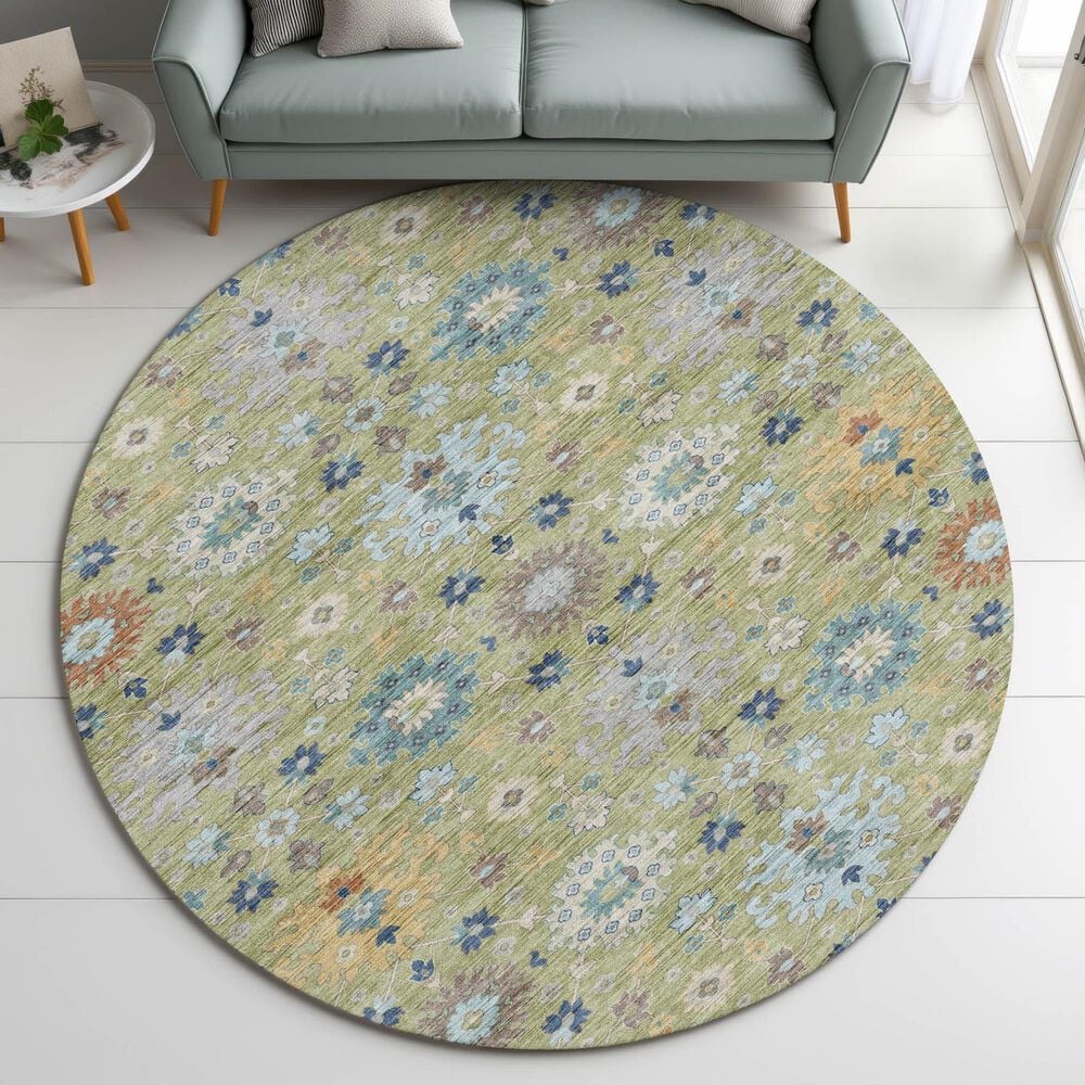 Dalyn Rug Company Silk Road Aloe, Sky, Ivory, Copper, Mocha and Gray 8&#39; Round Area Rug, , large