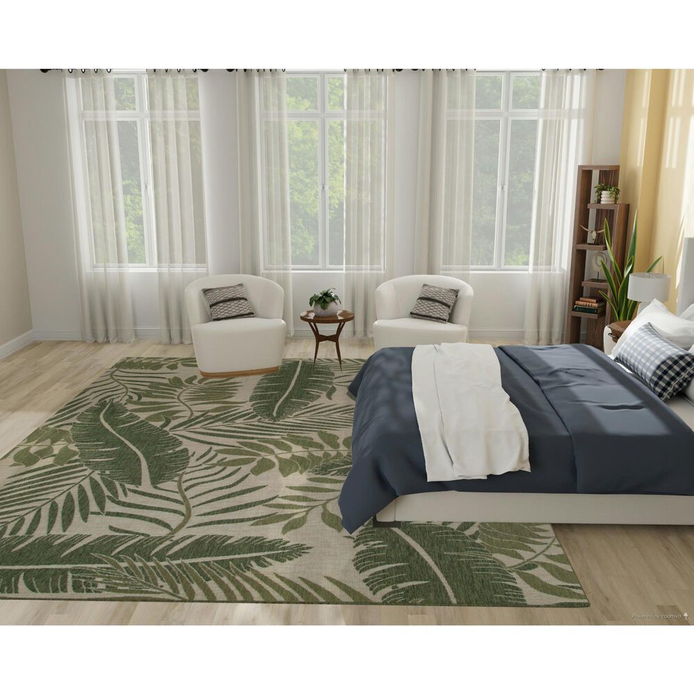 Nourison Garden Oasis GOA02 Ivory and Green 9&#39; x 12&#39; Indoor/Outdoor Area Rug, , large