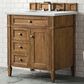 James Martin Vanities Brittany 30" Single Bathroom Vanity in Saddle Brown with 3 cm Ethereal Noctis Quartz Top and Rectangular Sink, , large