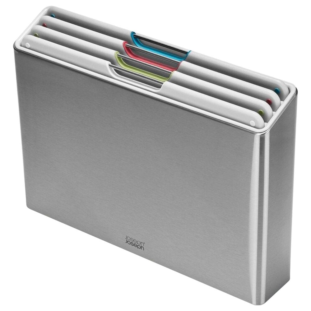 Joseph Joseph Folio 4-Piece Cutting Board Set with Stainless-Steel Case in Stone, , large