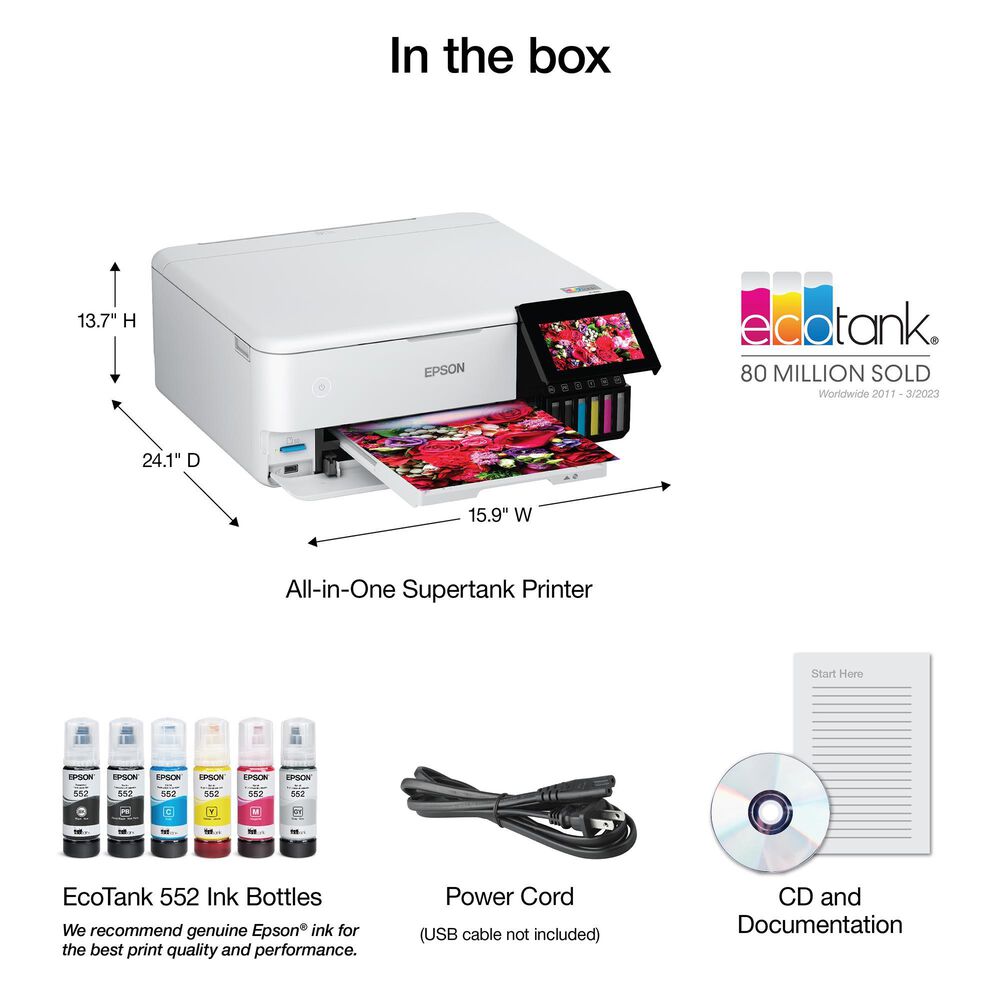 Epson EcoTank Photo ET-8500 Wireless Color All-in-One Supertank Printer, , large