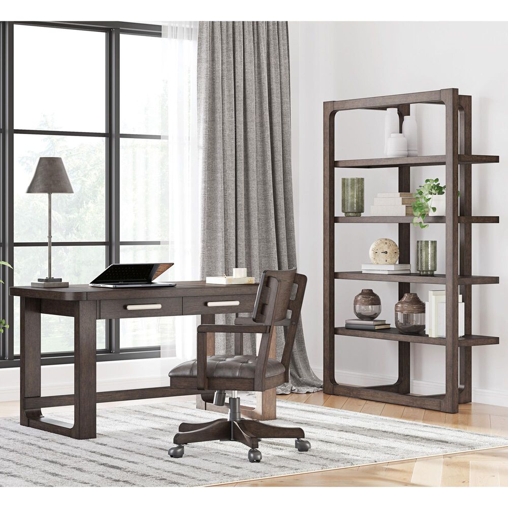 Ashley Breckington 3-Piece Desk with Bookcase and Chair Set in Dark Brown, , large