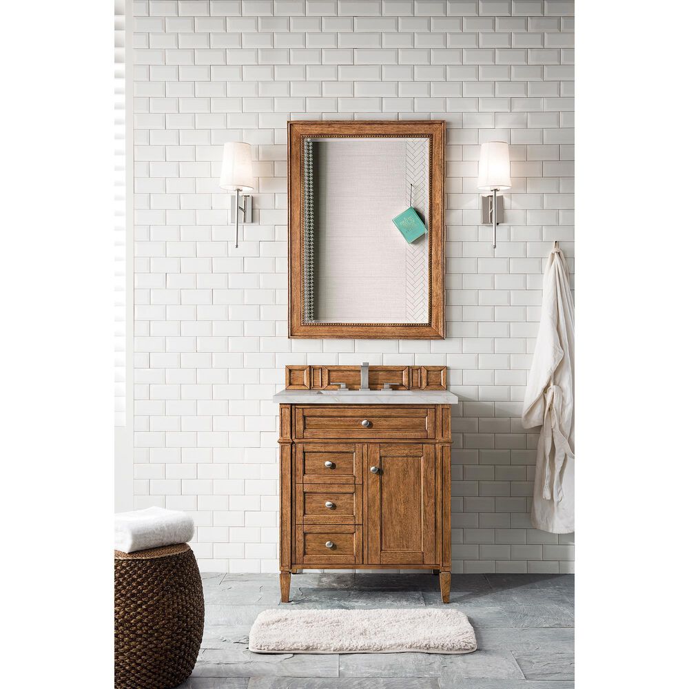 James Martin Vanities Brittany 30&quot; Single Bathroom Vanity in Saddle Brown with 3 cm Victorian Silver Quartz Top and Rectangular Sink, , large