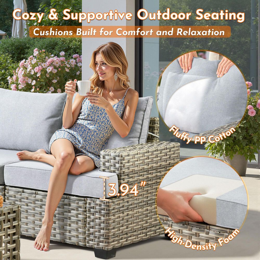 HOMLUX 10-Piece Modular Patio Conversation Set in Gray, , large