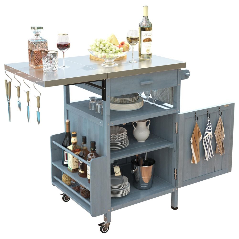 HOMLUX 40.5" Outdoor Kitchen Island with One Drawer in Blue Grey and Stainless Steel, , large