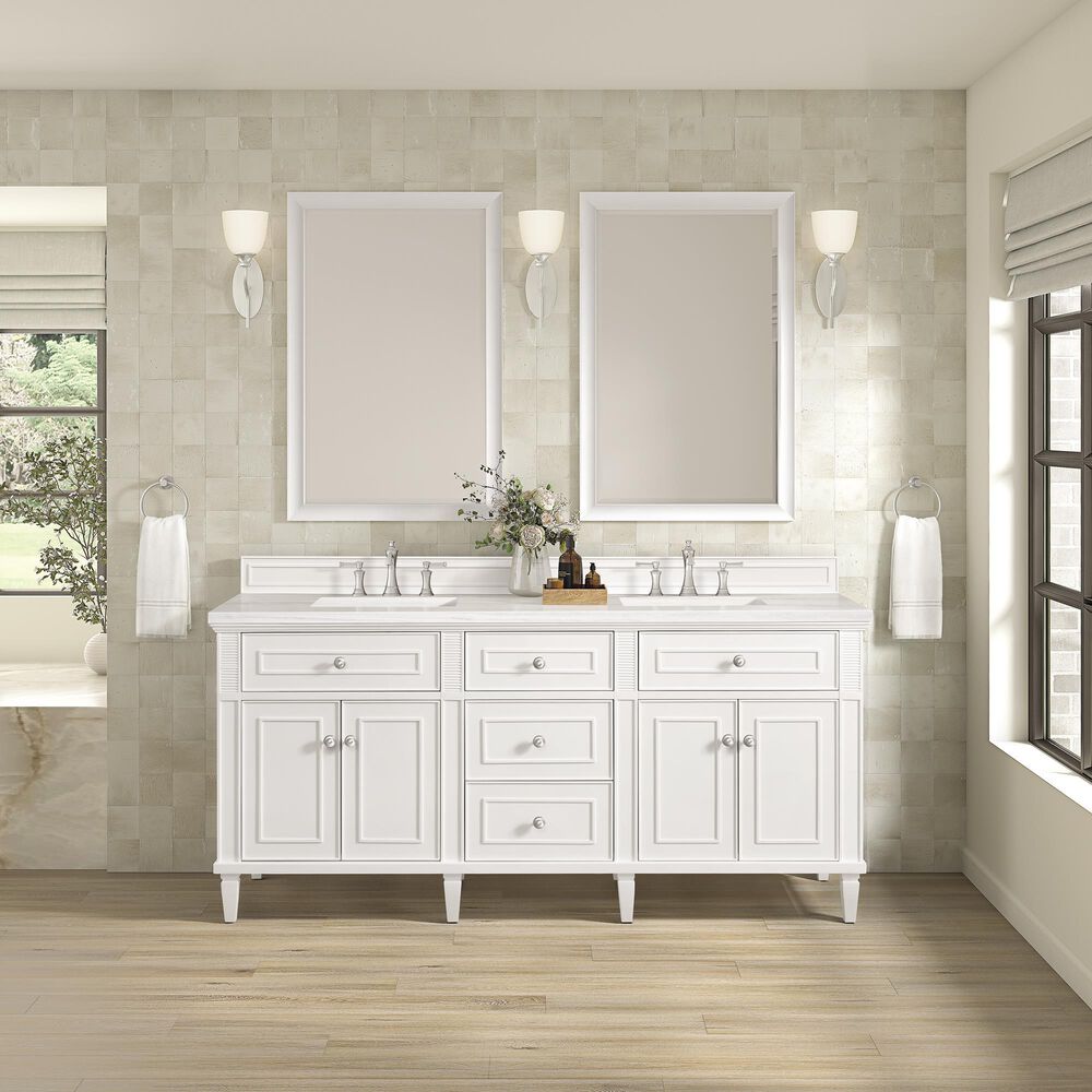 James Martin Vanities Lorelai 72&quot; Double Vanity in  Bright White with 3 cm Arctic Fall Solid Surface Top, , large