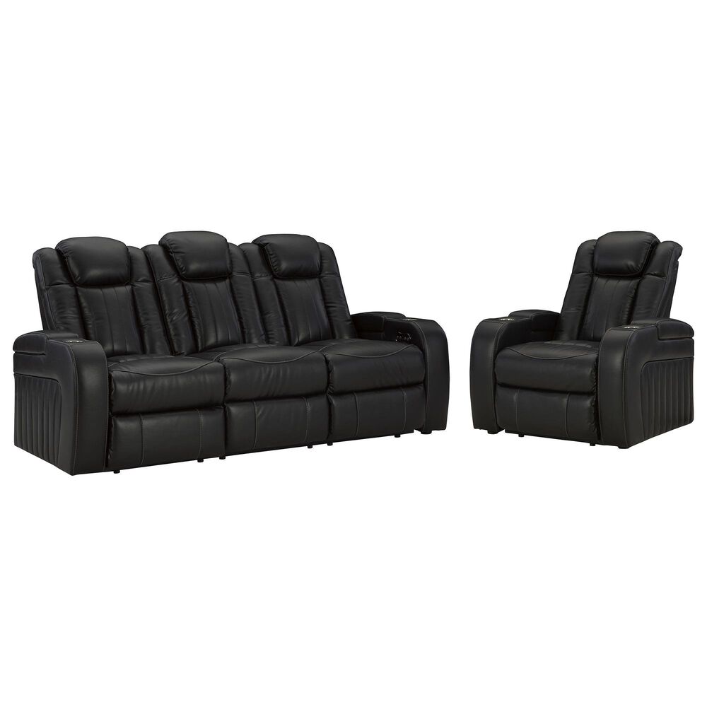 Ashley Cavemen Den Power Reclining Sofa and Recliner Set in Midnight, , large