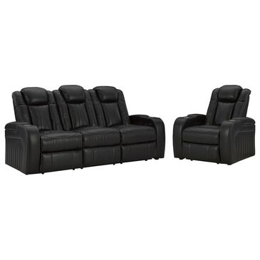 Ashley Cavemen Den Power Reclining Sofa and Recliner Set in Midnight, , large
