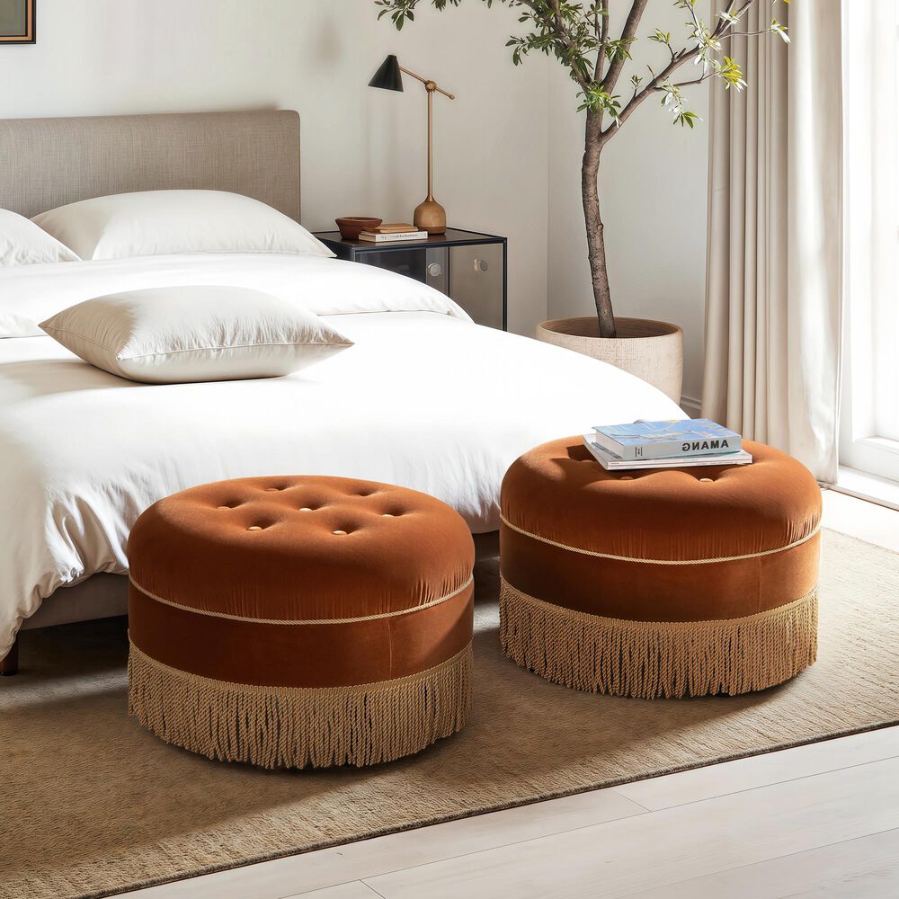 Jennifer Taylor Home Yolanda Standard Ottoman in Burnt Orange and Gold, , large