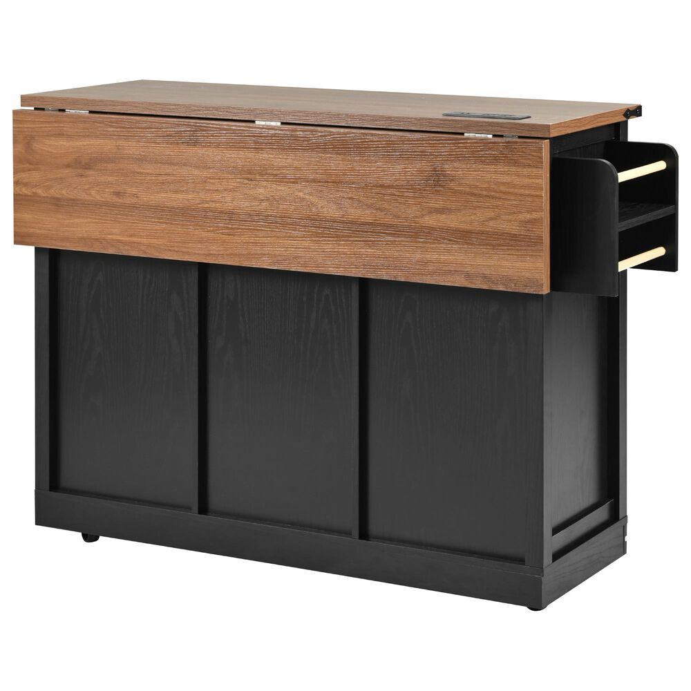 HOMLUX 54" Kitchen Island with Sliding Barn Door in Black, , large