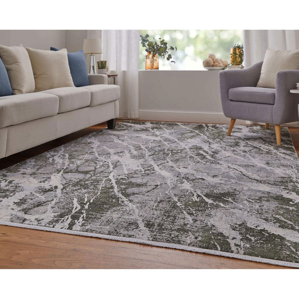 Feizy Cadiz 39N6F 12&#39; x 18&#39; Green and Ivory Area Rug, , large